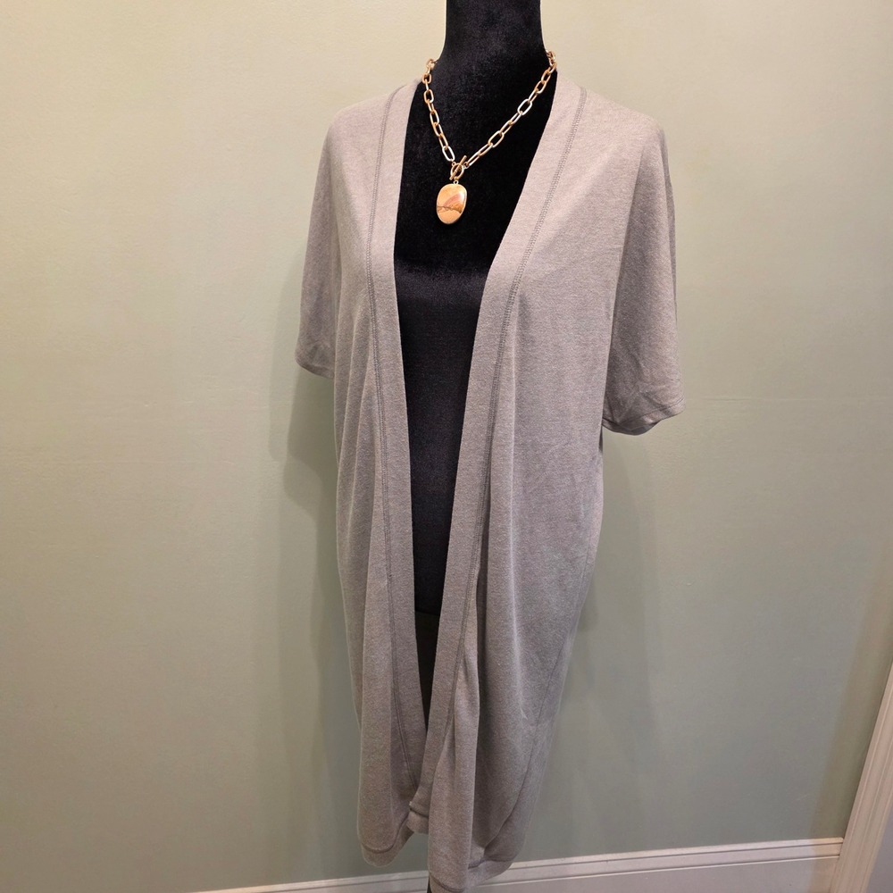 Alternative Apparel Womens Grey Short Sleeve Open Front Longline Cardigan S